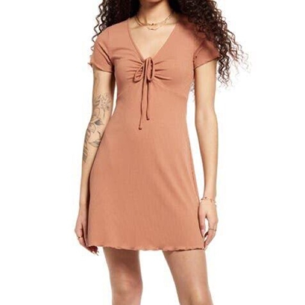 BP Dresses | Tie Front Lettuce Edge Rib Dress